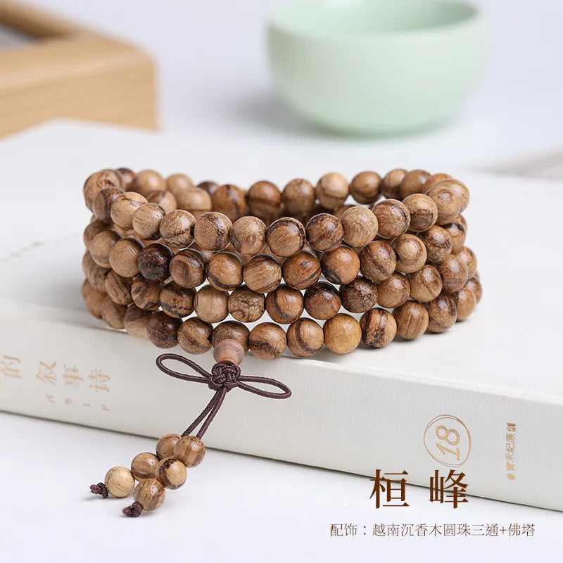 Sandalwood Old Agarwood 108-Bead Buddhist Bracelet, Cultural Play Bracelet, Men's and Women's Necklace, for Handling