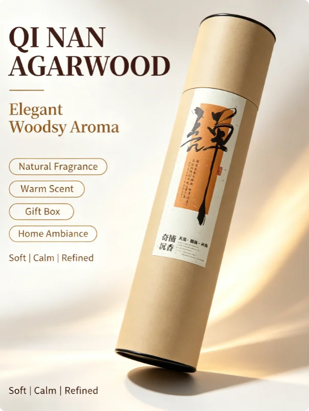 Zen Qinan Agarwood Incense Sticks Natural Low Smoke Aroma Stick Meditation Yoga Home Fragrance Eco Kraft Cylinder Pack