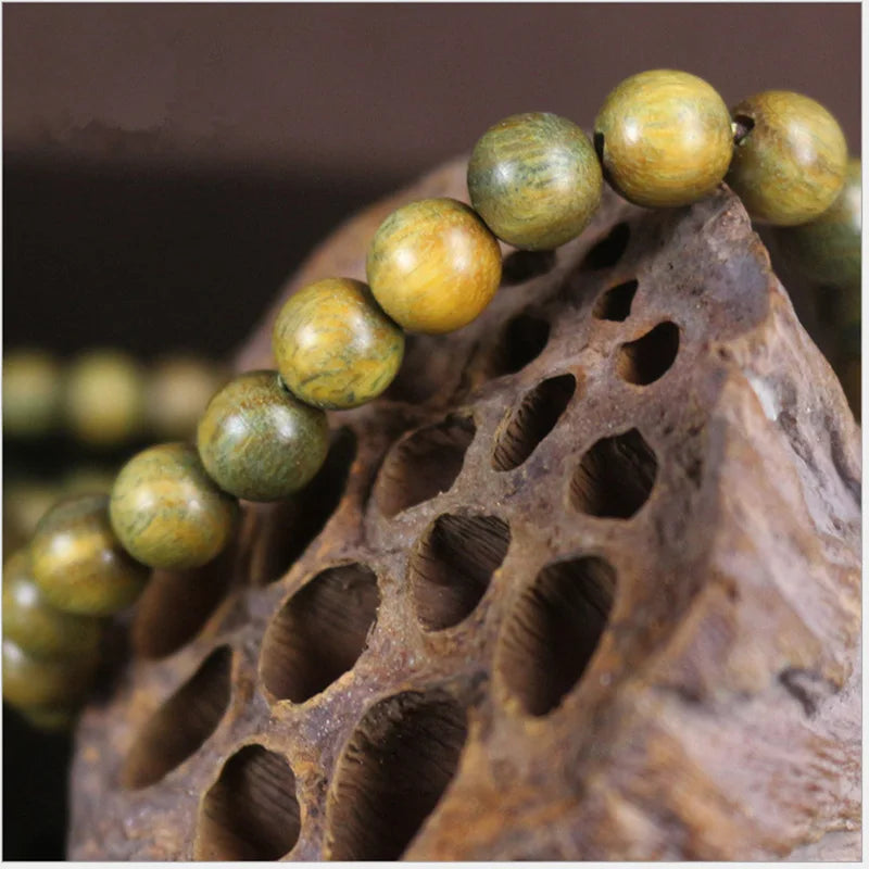 8mm Natural Green Sandalwood Mala Bracelet 108 Beads
