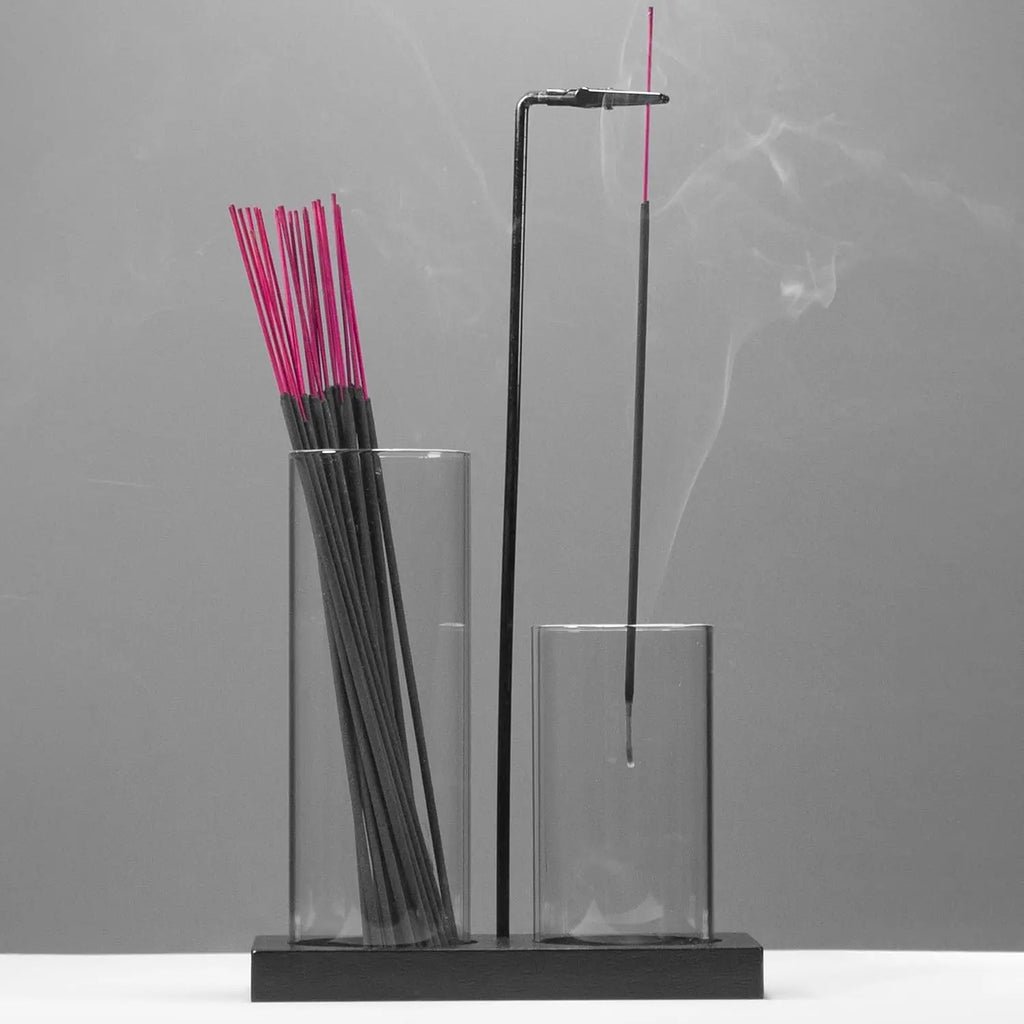 2 in 1 Glass Backflow Incense Holder with Storage Ash Catcher Black