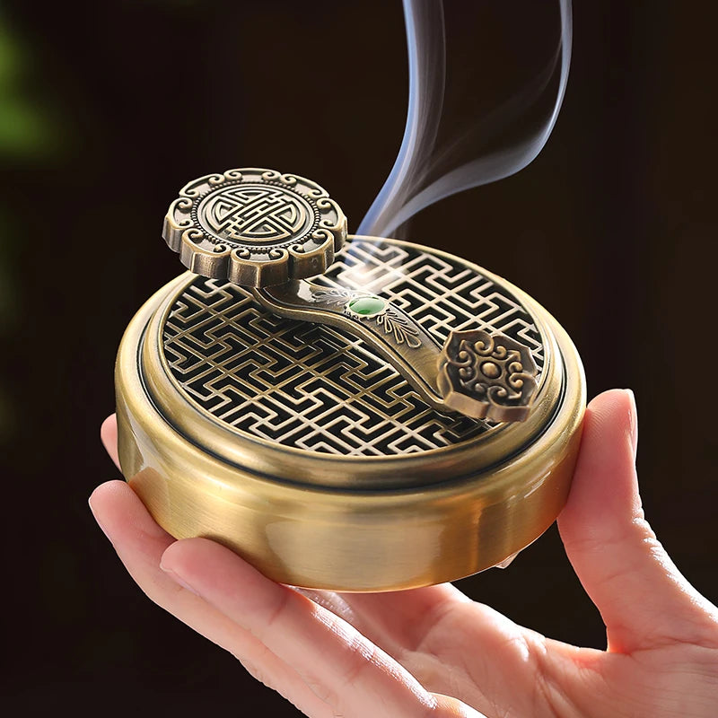 Alloy antique creative pan incense burner household Chinese line incense burner Agarwood Ruyi incense seal stove decoration