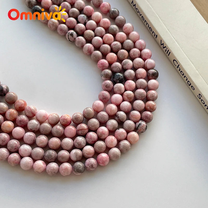 DIY Woman keychain Accessories Handstring Natural Stone Pink Zebra Smooth Beads For Jewelry Making 15'' Wholesale 4/6/8/10/12MM