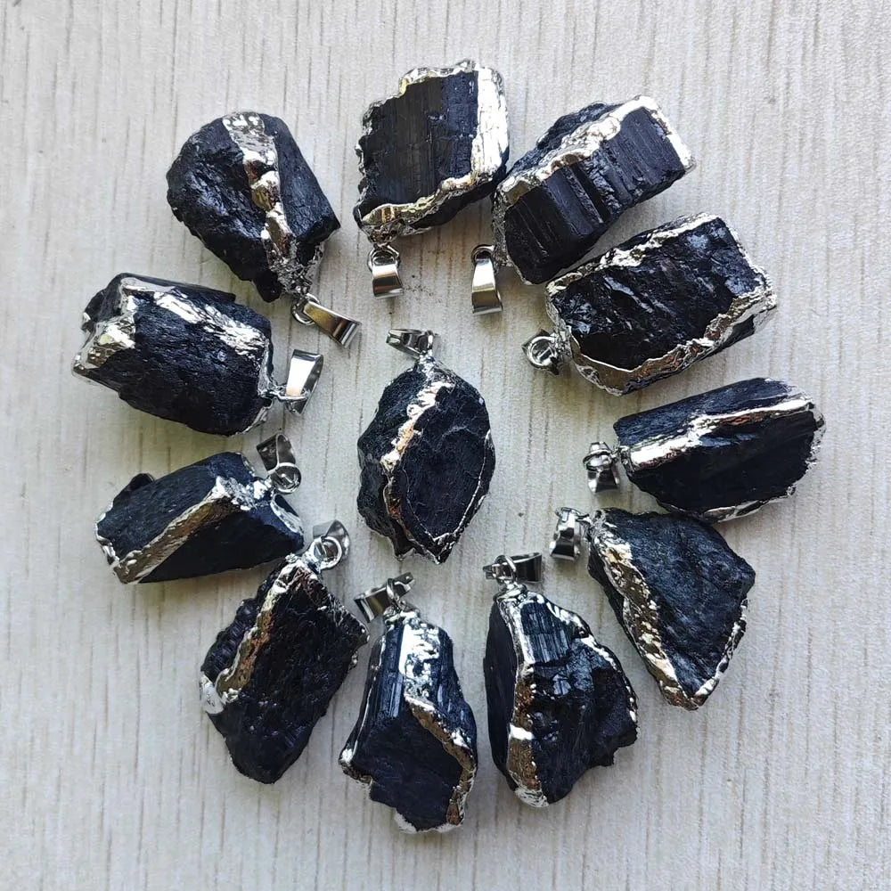 Natural Black Tourmaline Gold Color Side Healing Irregular Pendants Findings DIY Jewelry Making 12pcs Wholesale Free Shipping