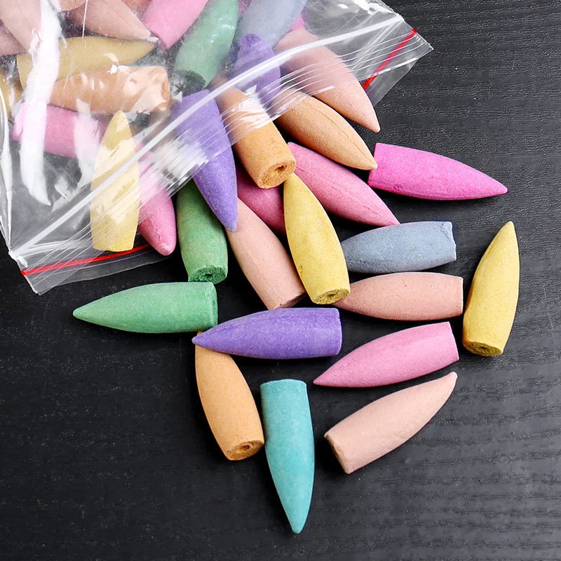 30pcs Mixed Large Natural Incense Rose Jasmine Lavender Osmanthus Sakura Smoke Cone Reflux Tower Incense Backflow Incense Bullet