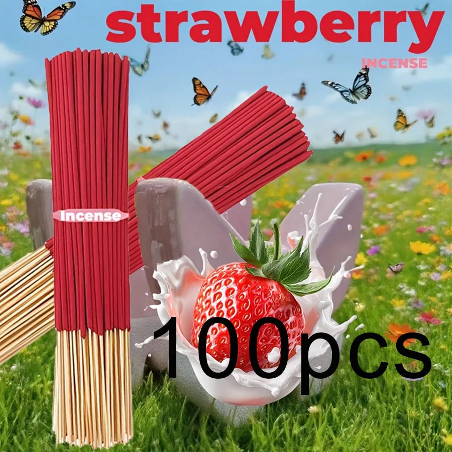 Red High-Quality Creamy Strawberry Incense Stick - Long-Lasting Strawberry Scent with Woody Notes, Fruit Meditation Yoga Home Office Party Holiday Gift, Eliminates Fatigue, Long-Lasting Fragrance (Doesn'T Scatter, Burns Evenly)