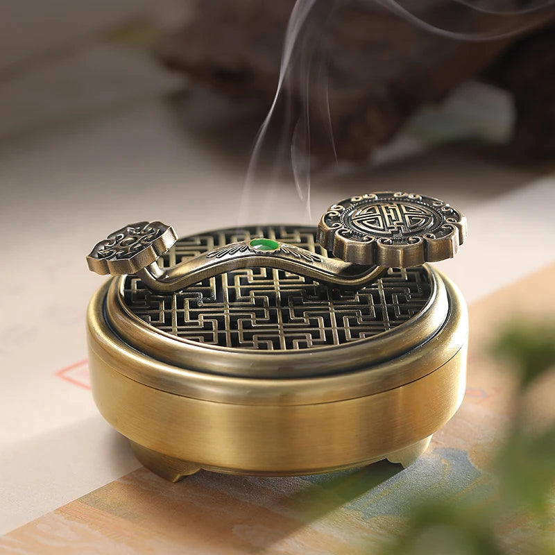 Alloy antique creative pan incense burner household Chinese line incense burner Agarwood Ruyi incense seal stove decoration