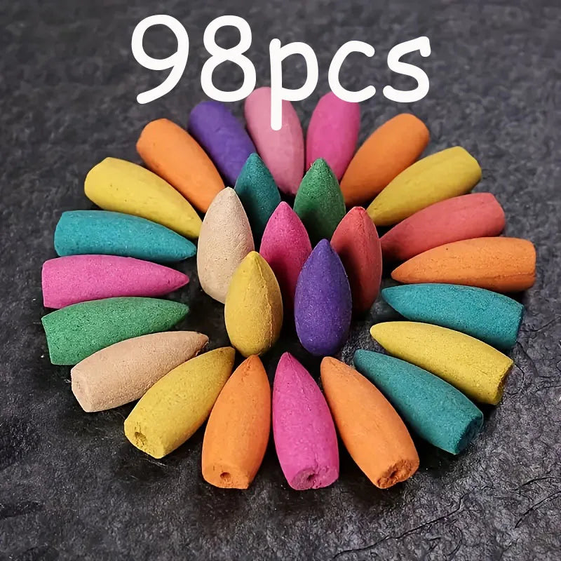 98/198/297 Pieces of Natural Backflow Incense Cones | 9 Types of Natural Fragrance |   Cleanse the Body and Mind |   Suitable for Meditation, Relaxation, and Holiday Gifts |   Simple and Elegant Packaging |   Multi-Scent Set