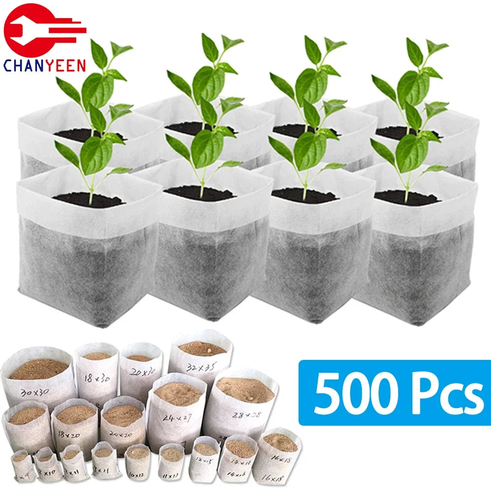 100-500Pcs Biodegradable Grow Bags 10x10cm-20x26cm