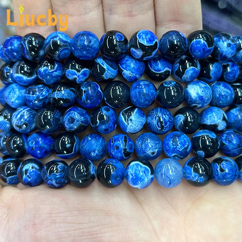 Dark Blue Fire Agate Beads 6-10mm for DIY Jewelry