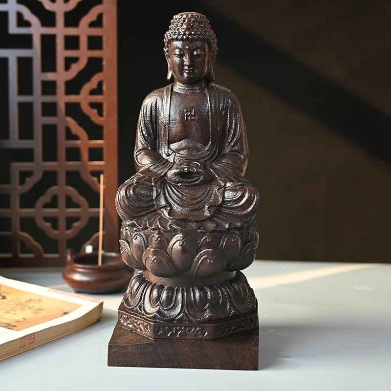 Wood Carving Figurine Of Avalokitesvara Small Buddhist Buddha Statue Aesthetic Temple Worship Crafts Living Room Decor Ornaments