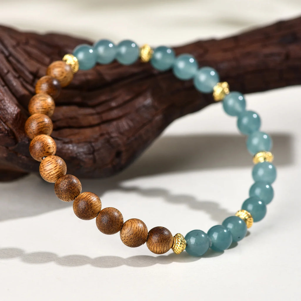 Blue Water Jade Agarwood Buddhist Bracelet for Women