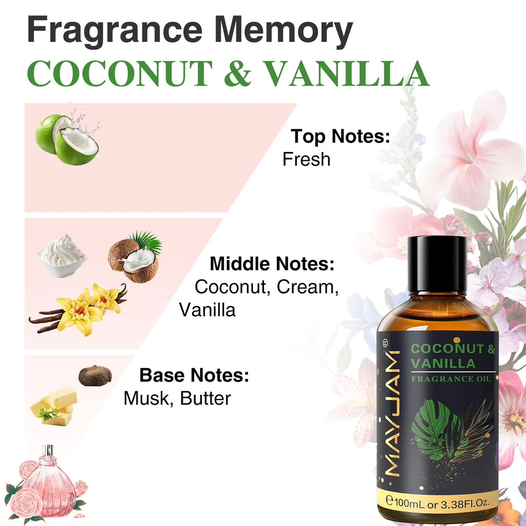 MAYJAM Coconut Vanilla Sea Breeze Fragrance Oil 100ml Sweet Tobacco Dragons Blood Amber Aromatherapy Essential Oil for Diffuser