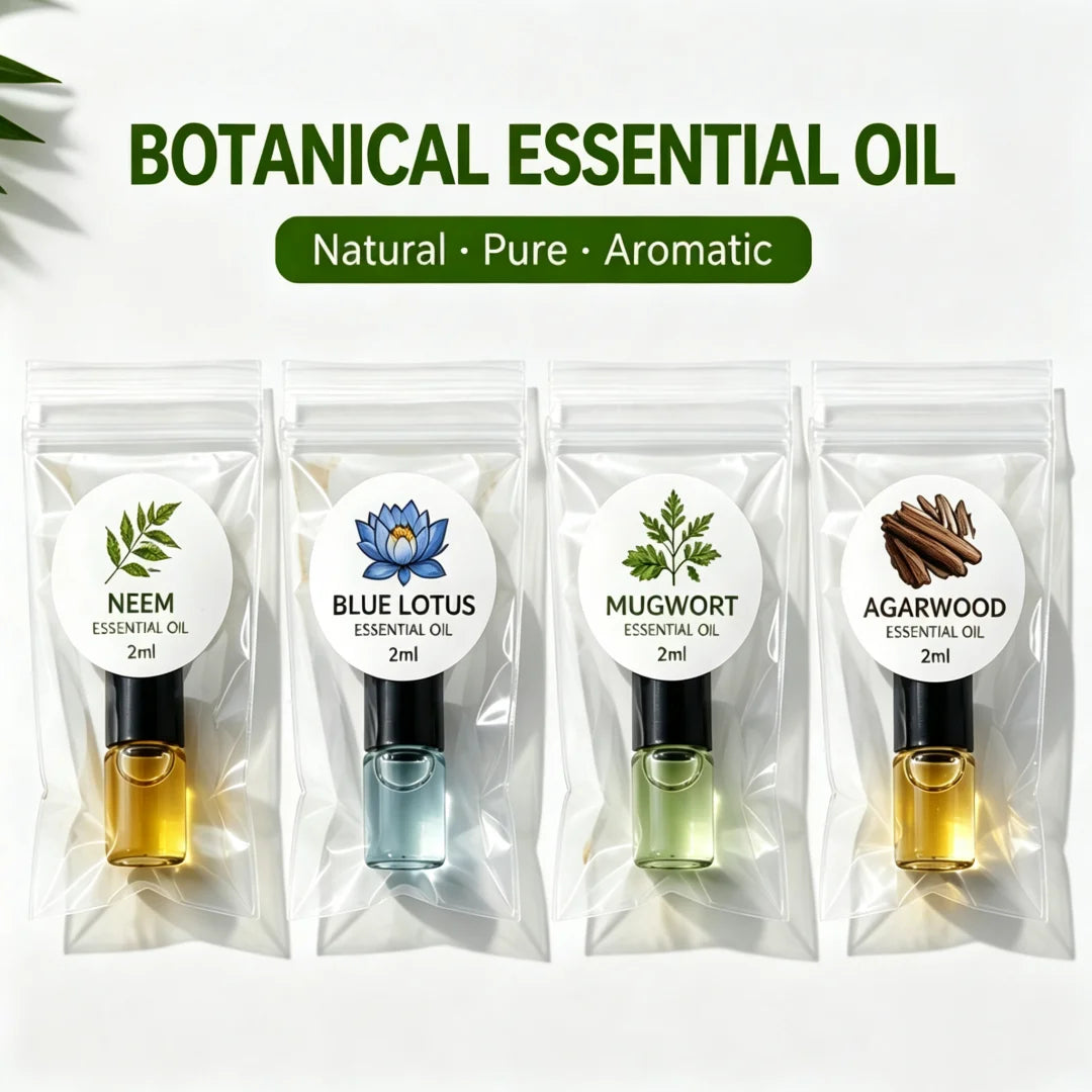 SPLYMCZEN Mini Botanical Essential Oil Collection 2ml Agarwood Neem Blue Lotus Mugwort Aromatic Oil for DIY Soap Candle Making