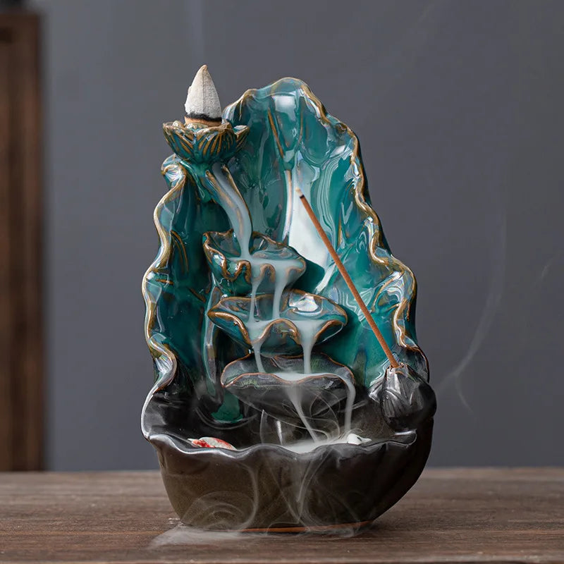 Lotus Lotus Lotus waterfall back incense Furnace handicaft mass Furnace Furnace Yoga ornaments House candles stove incense seat psychotherapy incense table leg suitable for gifts