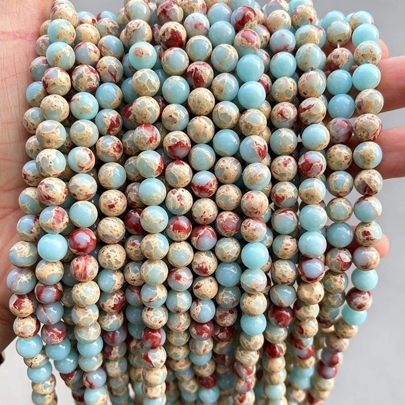 Natural Lava Jaspers Stone Beads Snake Skin Stone Turquoise Agates Round Loose Beads For Jewelry Making DIY Bracelet Accessories