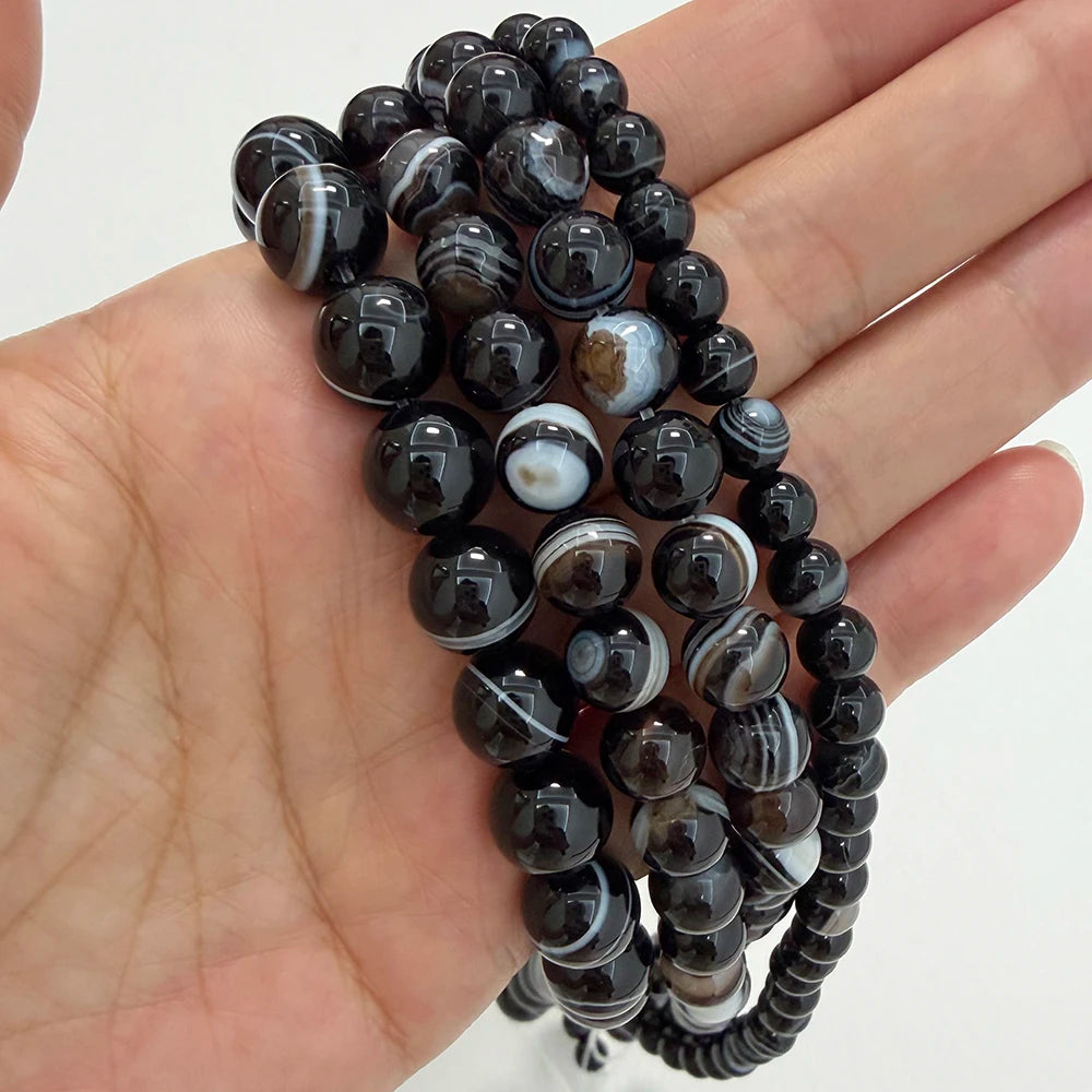 Natural Stone AAAA Quality Black Sardonyx Agate Round Loose Beads 6 8 10 12MM Pick Size For Jewelry Making