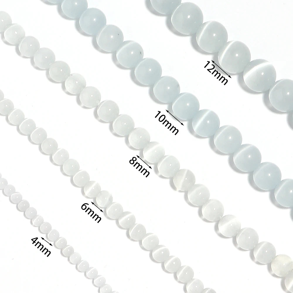 Natural Moon Stone Beads White Cat Eye Round Loose Beads 4/6/8/10/12mm Jewelry Making DIY Bracelet 15" Strand