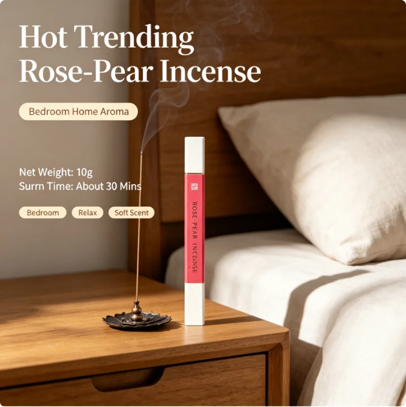 Hot Trending XMSJ Rose‑Pear Chamber Incense,10g,Natural Aroma,Burn About 30 Mins for Home Bedroom Meditation Stress Relief.
