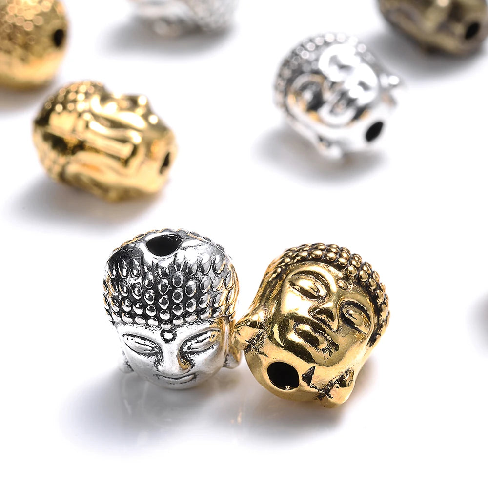 10Pcs 9x11mm Mix Buddha Head Metal Beads Charms Yoga Spacer Beads For Making Beaded Bracelet DIY Craft Keychain Jewelry Findings