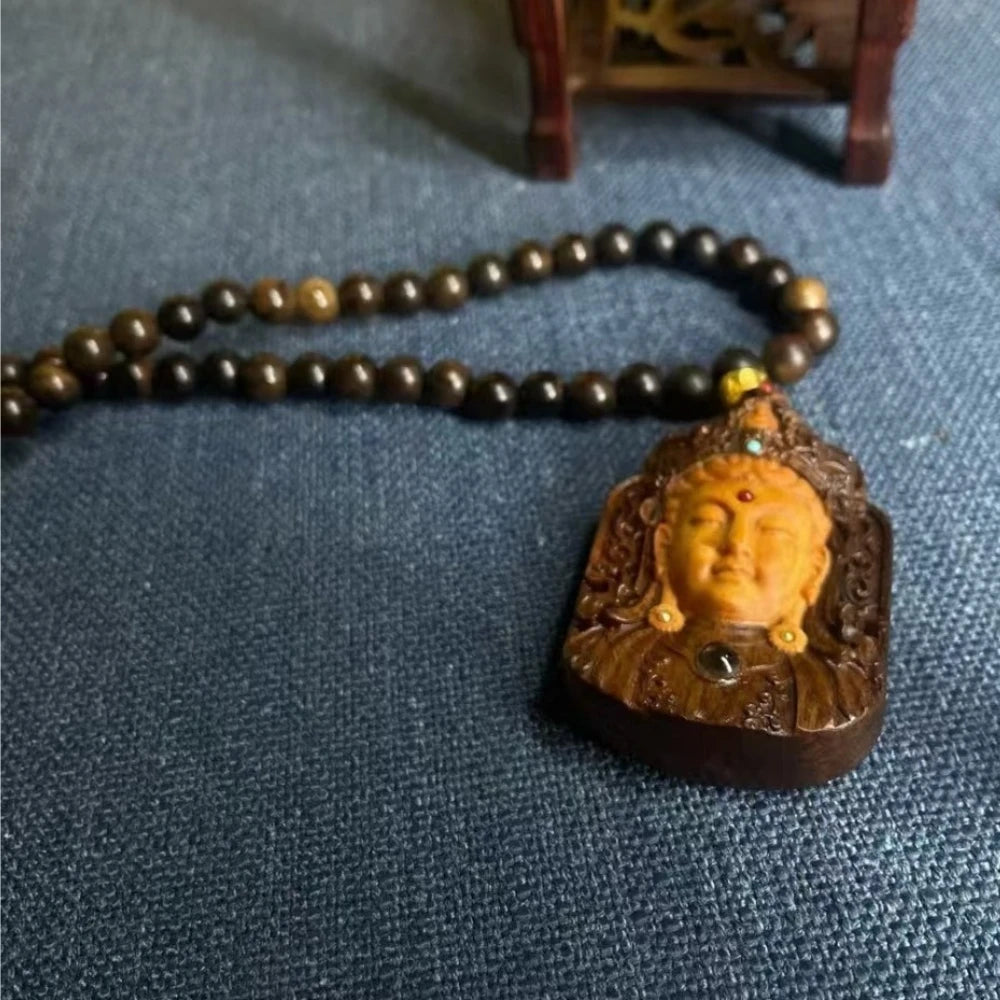 Natural Agarwood Tara Guanyin Head Bodhisattva Pendants Wood Carving Men Women Personalized High-end Necklaces Fashion Jewelry