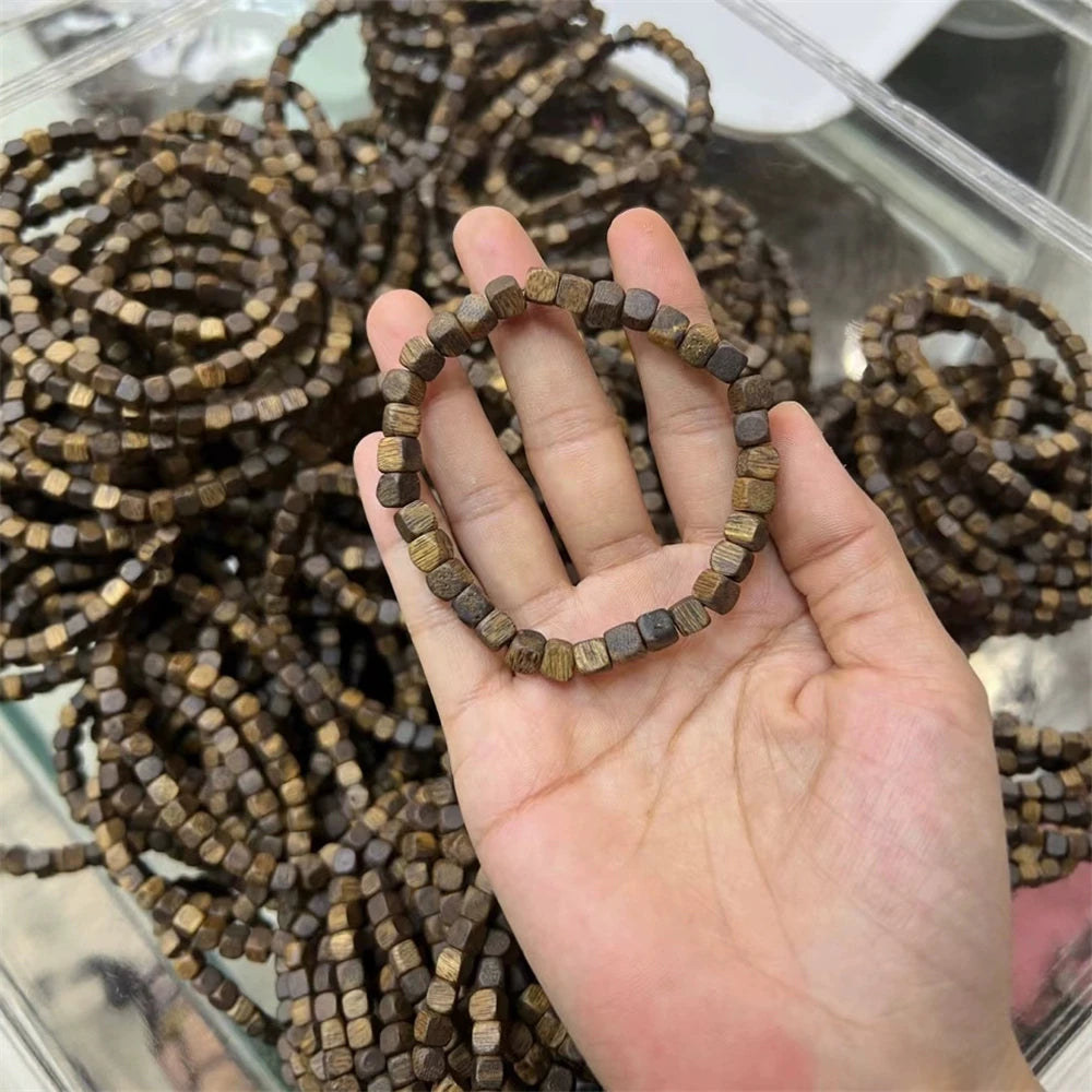 5mm Green Kyara Agarwood Square Bead Bracelet