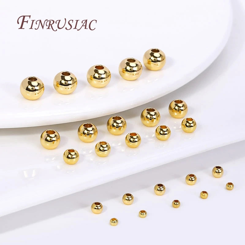 18K Gold Plated Spacer Beads 2-6mm Round DIY Jewelry