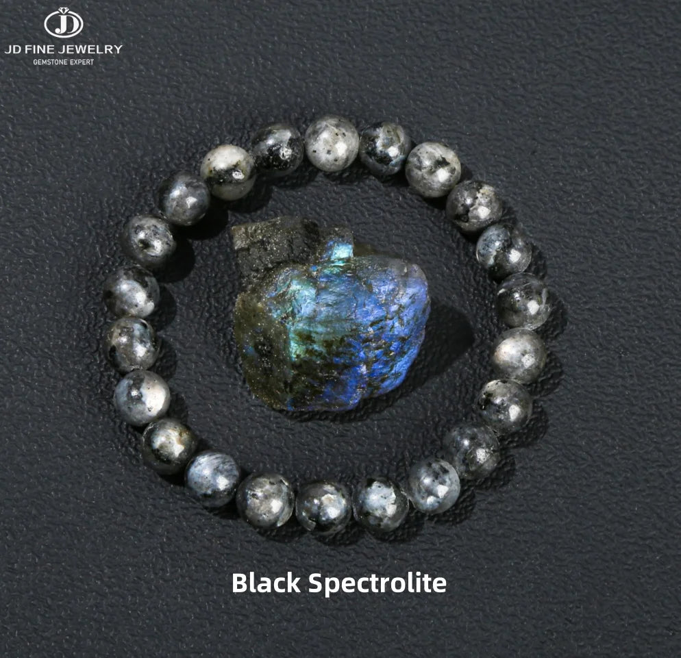 JD Natural Black Spectrolite Flash Smooth Beaded Bracelet Women Men 6 8 10mm Labradorite Stone Stretch Bracelets Yoga Jewelry