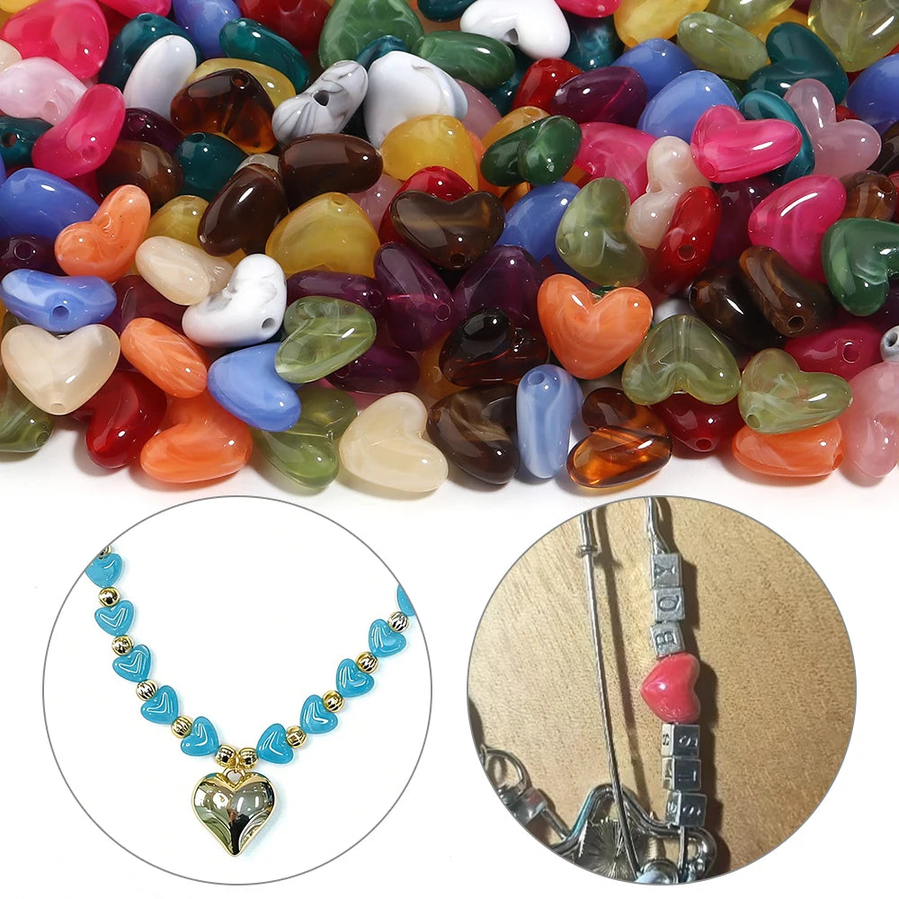 20Pcs Imitation Stone Heart Shape Acrylic Beads Dual Color Loose Bead For Jewelry Making DIY Charms Bracelet Necklace Accessorie