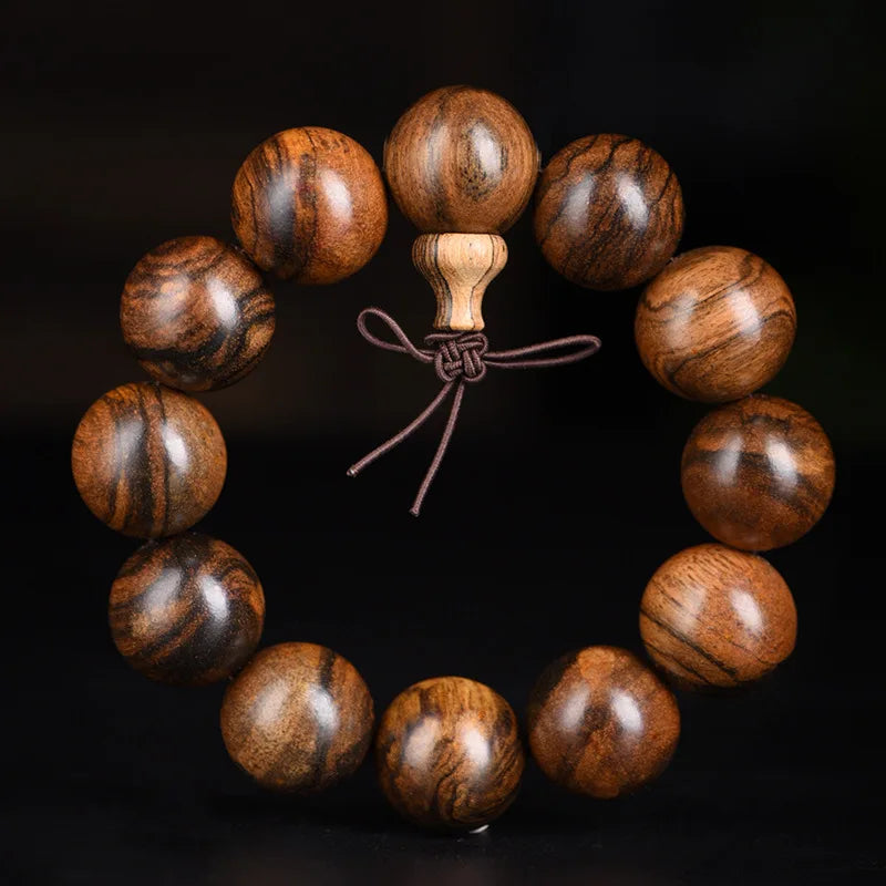 Natural Agarwood Tiger Pattern Bracelet Original Wood Beaded Prayer Beads for Men Women with Fresh Fragrance Gifts