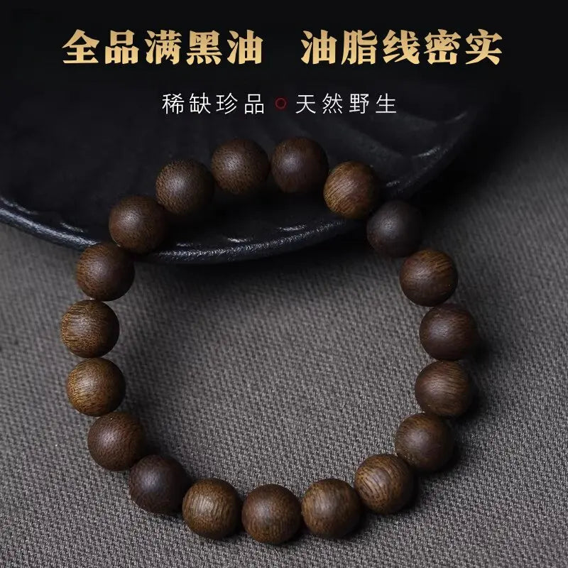 Traditional Chinese Style Vietnam Phu Quoc Island White Qinan Agarwood Beaded Bracelet Lucky Blessing Fortune Attracting Good