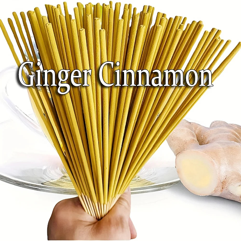 Ginger and Cinnamon Flavored Premium Aromatherapy Incense Sticks, 8.66-Inch Long Bamboo Sticks, Burn Time of 30~40 Minutes, Light and Fresh Scent, Removes Odors, Long-Lasting Fragrance, Suitable for Home, Kitchen, and Restaurant Decoration