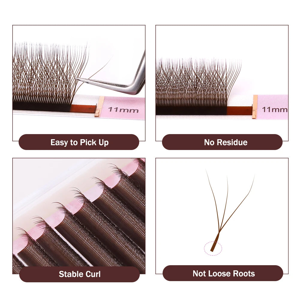 AGUUD New Brown 3D/4D/5D W Lashes Bloom Automatic Flowering Soft Premade Fans Soft Individual Eyelash Spike 3D Clover Fairy Lash