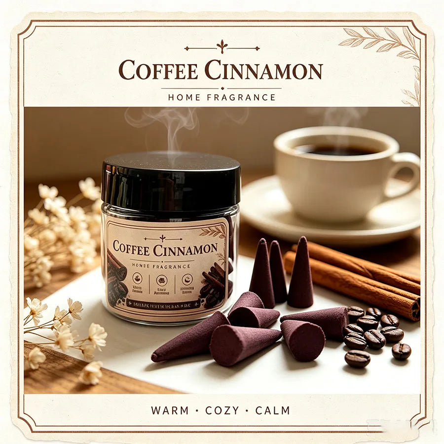 Premium Warm Coffee Incense Cones, Natural and Handmade, with a Coffee-Scented Milky Aroma, Gentle and Sweet Fragrance, for Relaxation and Sleep, Cozy Home Fragrance, Yoga and Meditation, for Indoor and Outdoor Use, Gift