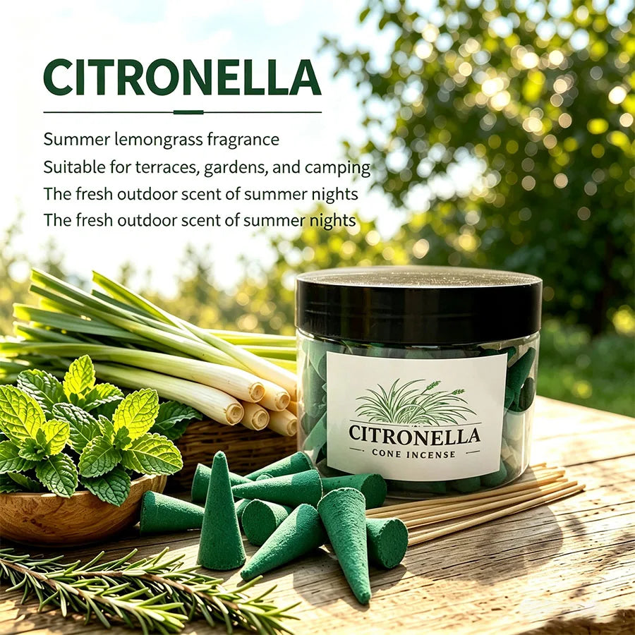 37/143 Pieces of Exquisite Canned Handcrafted Lemongrass Incense Cones, the Scent of Lemongrass Brings a Touch of Freshness to the Stuffy Summer Nights, Suitable for Patios, Outdoor Activities, Home Decoration, and Holiday Gifts