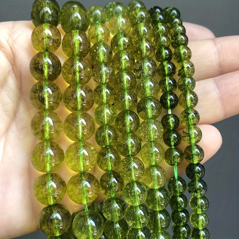 Natural Green Peridot Crystal Stone Beads Round Loose Spacer Beads For Jewelry Making DIY Handmade Bracelet Accessories Supplies
