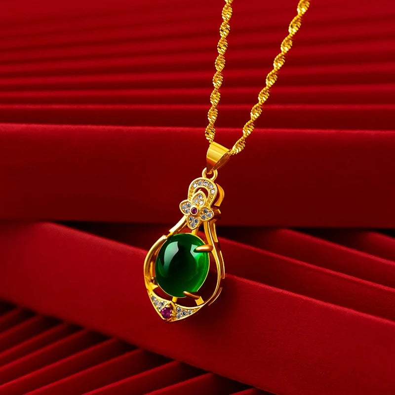 Red Crystal Water Drop Pendant Necklace 24K Gold Plated