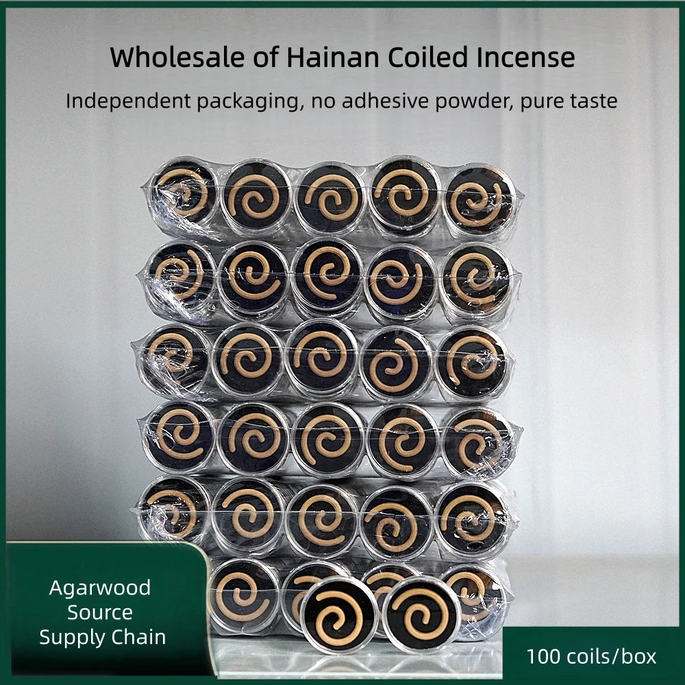 100 Pcs Stick-Free Agarwood Coil Incense, 35 Min Burn Time