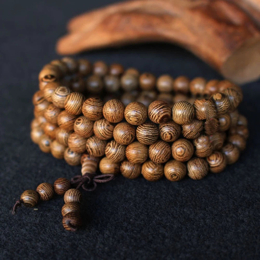 6/8mm Natural Sandalwood Bracelet Men Buddhist Buddha Meditation Bead Bracelet For Women Prayer 108 Beads Rosary Hanging Decorat