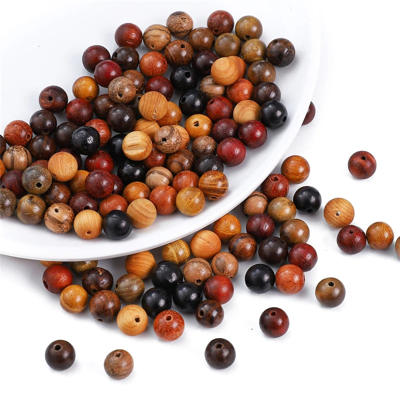 50Pcs/Lot 8mm Brown Series Natural Wooden Beads Eco-Friendly Wood Round Loose Beads For Jewelry Making Bracelets DIY Accessories