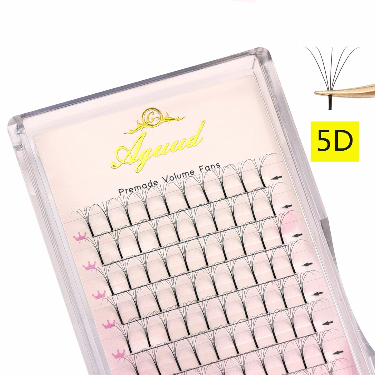 AGUUD Premade Volume Fans Lashes Short/Long Stem 3D/4D/5D/6D Russian Eyelash Extension Fans Premium Faux Mink Lash Tray Cilio