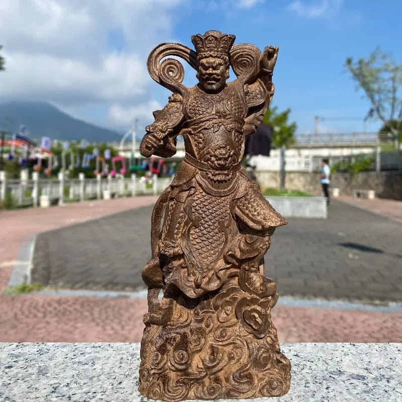 Hand-Carved Agarwood Four Heavenly Kings Statue 7.3x3.1x2 Wooden Sculpture