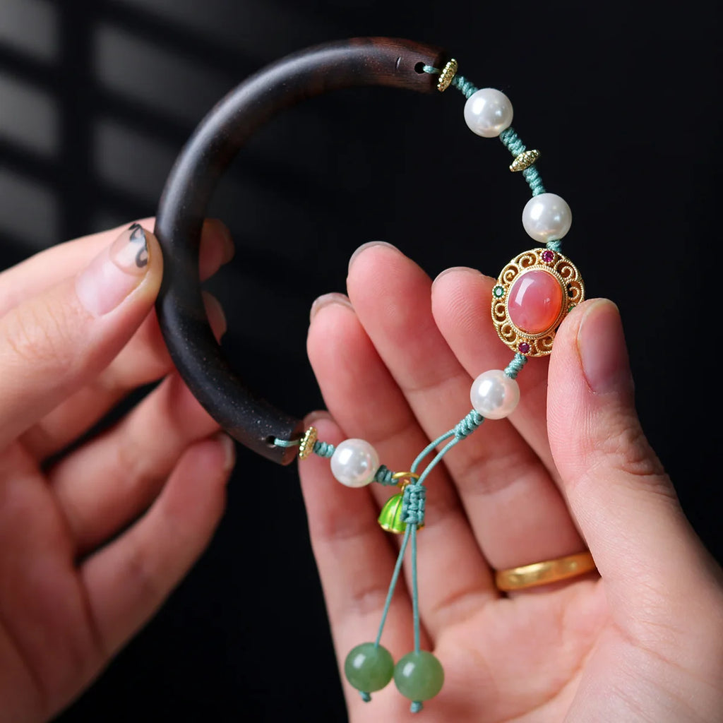 Dainty Premium Wholesale Agarwood Half Bangle Bracelet Handwoven New Chinese Style Summer Wenwan Jewelry Gift For Women