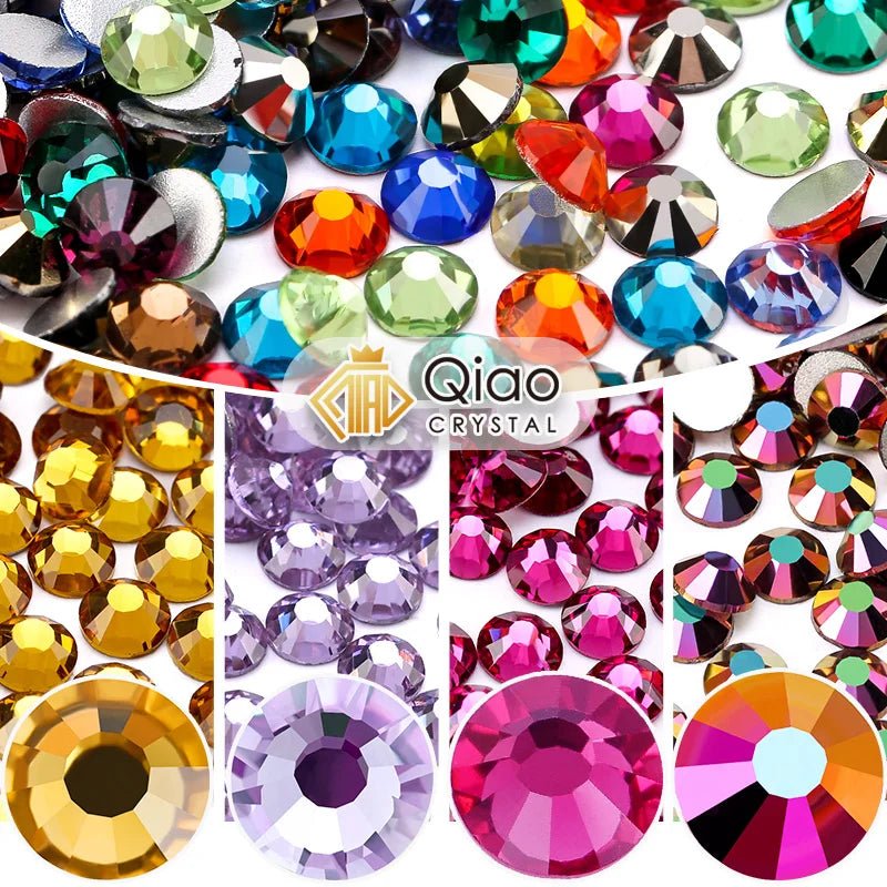 QIAO SS6-SS34 Rhinestone Crystal Bulk Pack No Hotfix Sparkle Diamond Stones for DIY Sewing Wedding Dresses Shoes Bags Wholesale