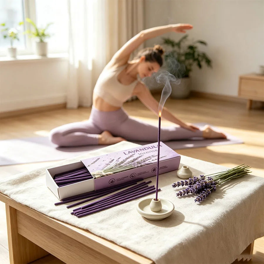1 Box Contains 30-35 Handcrafted Purple Lavender Incense Sticks, with a High-Quality Lavender Floral Scent, Suitable for Home, Indoor Use, Hotels, Outdoor Camping, Parties, Reading, Yoga, and as a Gift Box for Friends. Festive Atmosphere.