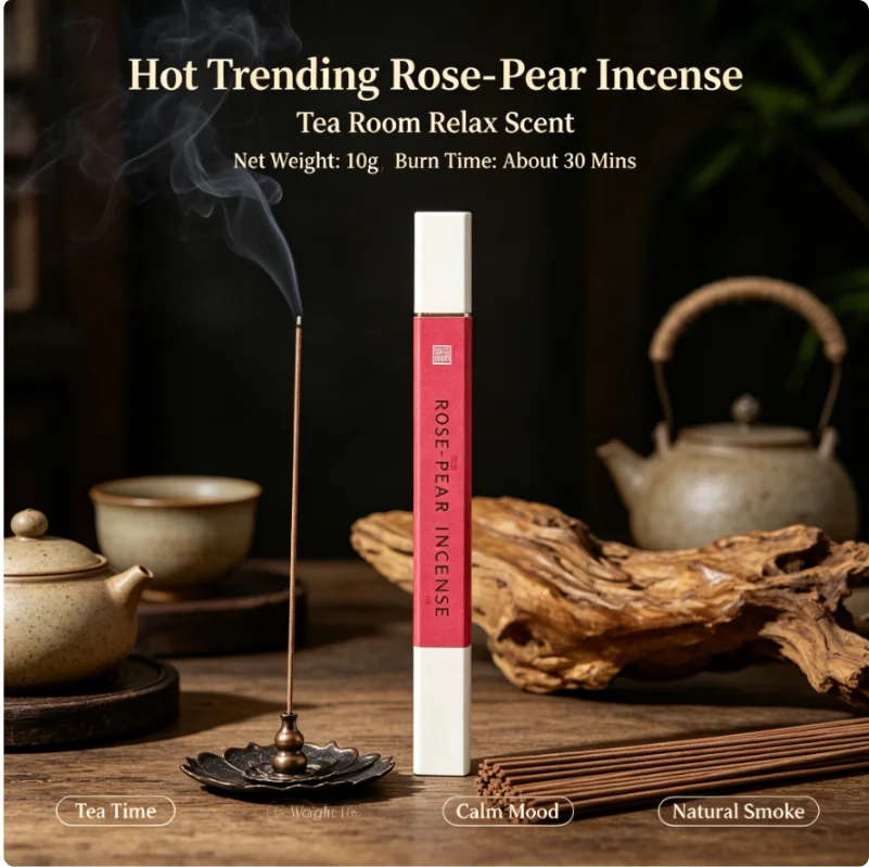 Hot Trending XMSJ Rose‑Pear Chamber Incense,10g,Natural Aroma,Burn About 30 Mins for Home Bedroom Meditation Stress Relief.