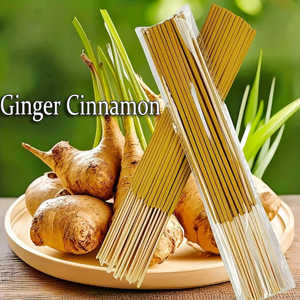Ginger and Cinnamon Flavored Premium Aromatherapy Incense Sticks, 8.66-Inch Long Bamboo Sticks, Burn Time of 30~40 Minutes, Light and Fresh Scent, Removes Odors, Long-Lasting Fragrance, Suitable for Home, Kitchen, and Restaurant Decoration