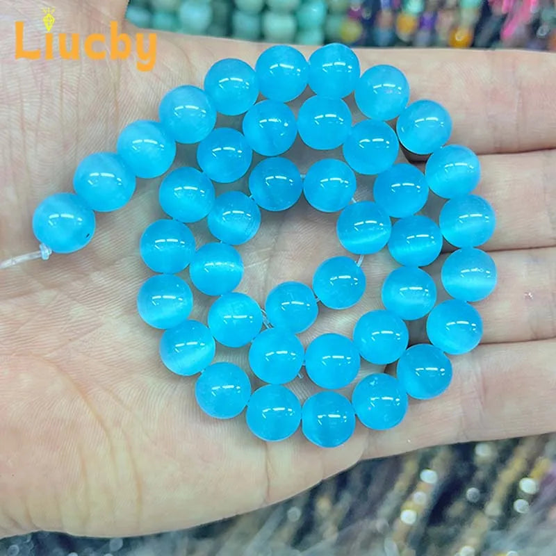 Light Blue Cat Eye Beads 6-10mm DIY Jewelry Making
