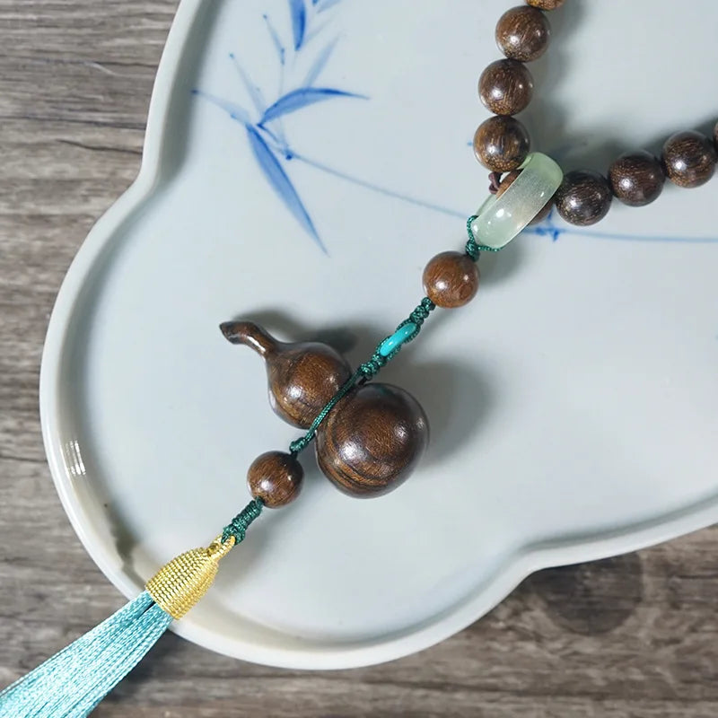 Agarwood 10mm Handheld Carved Gourd Beads Double Layer Creative Buddhist Rosary Bracelet Car Hanger