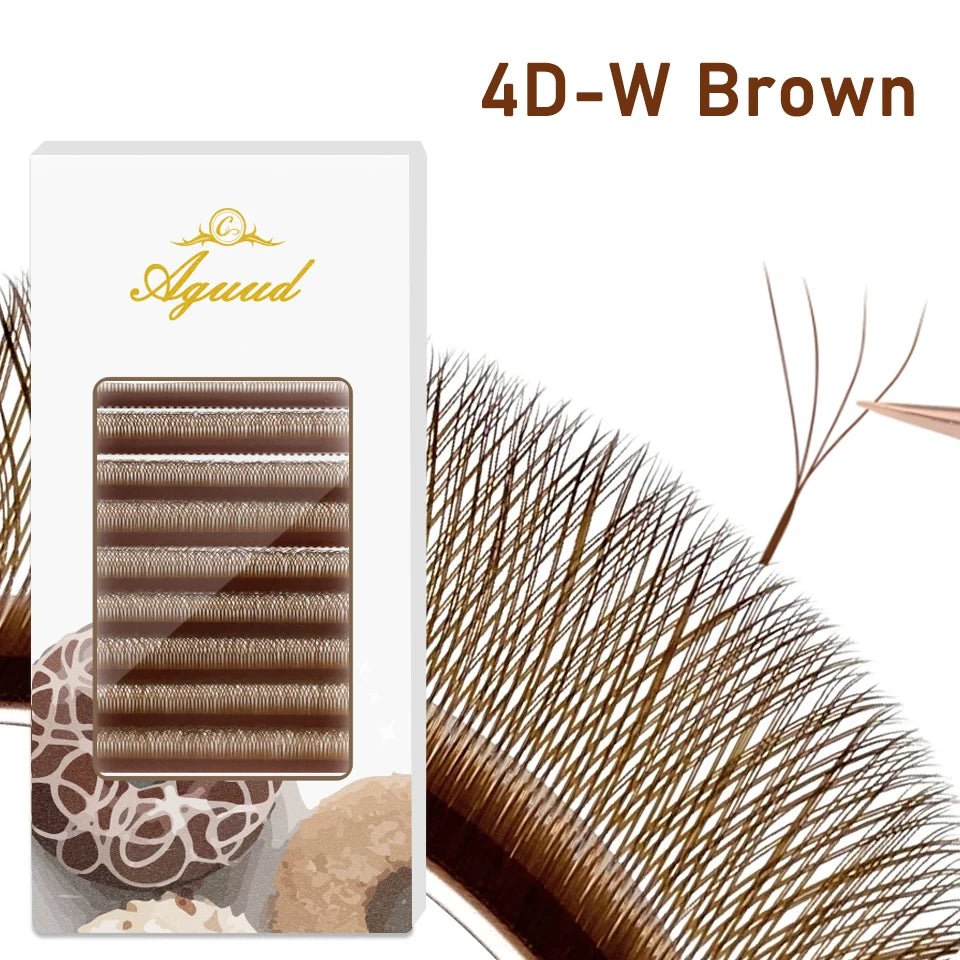 AGUUD New Brown 3D/4D/5D W Lashes Bloom Automatic Flowering Soft Premade Fans Soft Individual Eyelash Spike 3D Clover Fairy Lash