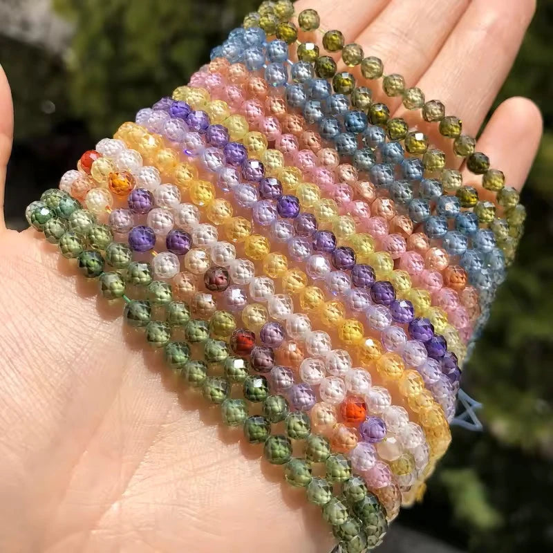 2 3 4mm Faceted Zircon Cubic Natural Stone Round Loose Beads For Making Women DIY Bracelet Necklace Jewelry Accessories Supplies